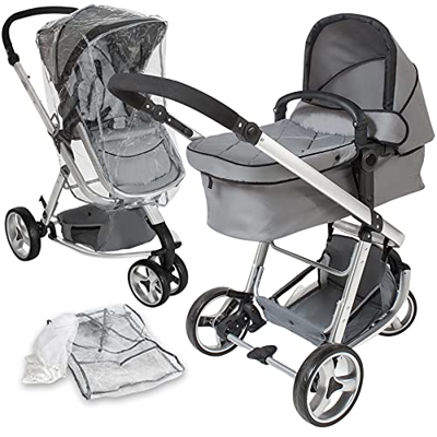 tectake 800043 Passeggino con Cappa Pioggia, Carrozzina, Idrorepellente, Baby Jogger 3 in 1 (Grigio)