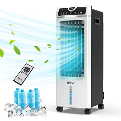 Condizionatore Portatile, 4-in-1 Raffreddatore d'Aria Evaporativo, Purificatore, Umidificatore, Ventilatore con 3 Modalità, 3 Velocità, 7H Timer, Tele