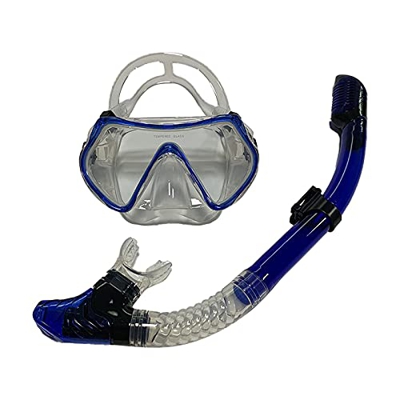 Esque Maschera Subacquea Nuoto Tuta in Silicone Occhiali da Snorkeling asciutti Maschera da Snorkeling Nuoto Completo (Blue, One Size)