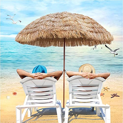 SKTWOE Ombrelloni in Paglia Tropicale, 5.9ft Ombrellone da Giardino da Spiaggia,Tempo Libero Ombrello Decorativo, con 8 Scheletri Pieghevole Ombrellon