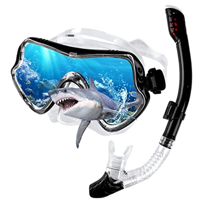 Set Snorkeling Adulti,Diving Snorkeling Professionale Maschera Anti-Fog Occhialini da sub Panoramica a 180° Anti-Perdite Kit Snorkeling per Snorkeling