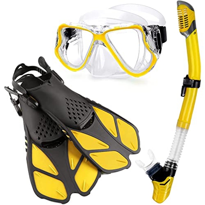 fivenum Maschere subacquee Professionali + Tubo di respirazione + Pinne Set da Snorkeling Occhialini da Nuoto antiappannamento in Silicone per Adulti 