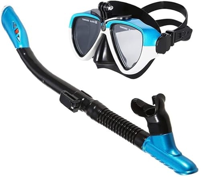 ZRY Maschera subacquea con boccaglio, vetro temperato Full Dry Top Snorkel Anti-Fog Immersione Maschera Panoramica Immersione Può Montare Action Camer