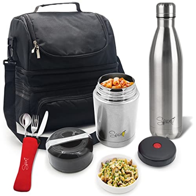 Set Thermos Portavivande Termico 1L + Borsa Zaino Termico 22L + Borraccia Termica inox 750 ml + 3 Posate Inox