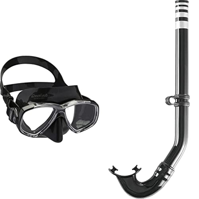 Cressi Perla, Maschera Subacquea a Vetri Separati per Pesca, Apnea, Snorkeling e Immersioni Unisex-Adult, Nero, Taglia Unica & Gringo Snorkel, Unisex 