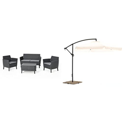 Keter Salemo Lounge Set, Set Mobili da Giardino in Rattan con Divano 2 Posti 2 Poltrone e Tavolino Porta Cuscini, Grafite & My garden Luna Ombrellone, precio