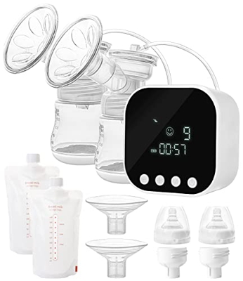 Tiralatte elettrico doppio,con sacchetti e adattatori per la conservazione del latte materno,Aspirazione forte,Pulsante meccanico,portatile,ricaricabi