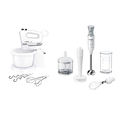 Bosch ElettrodomesticiBosch Clevermixx - Sbattitore Elettrico Con Ciotola Da 3 L A Rotazione Automatica & Ergomixx Hand Blender - Frullatore A Immersi