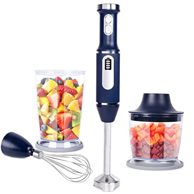 Herdress Frullatore a Immersione, 4 in 1 Minipimer, Minipimer Immersione Antispruzzo, 500 ml Tritatutto 700 ml Tazza e Mixer Frusta, Frullatore Multif