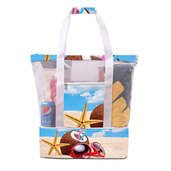 ZJRLY Borsa Da Spiaggia In Rete, Con Scomparto Isolato Più Freddo, Separazione A Umido A Secco, Borse Portatili Per L'estate Vacanza Spiaggia Piscina  características