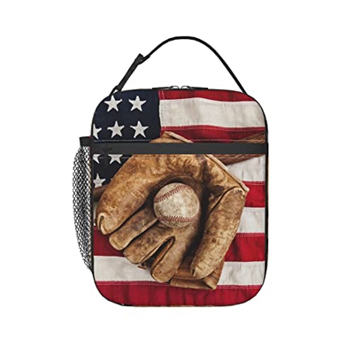 Mazza Da Baseball Sulla Bandiera Americana Pranzo Al Sacco Isolato Sacchetto Riutilizzabile Borsa Termica Spazioso Portatile Borsa Frigo Borsa Refrige