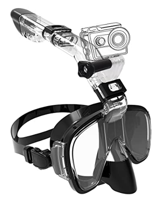 Maschera da snorkeling, con visione a 180 gradi, pieghevole, con design panoramico, fotocamera sportiva, occhiali da immersione compatibili per adulti