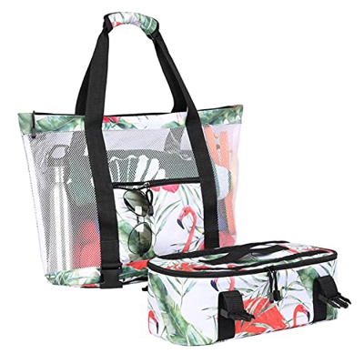 ZJRLY Borsa Da Spiaggia In Rete 2 In 1, Staccabile Con Scomparto Isolato Più Freddo, Borse Portatili Per L'estate Vacanza Spiaggia Piscina Picnic Camp