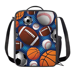 HUGS IDEA Borsa termica per il pranzo isolata per bambini, kit di custodia per snack e snack con stampa di pallacanestro di rugby sportivo en oferta