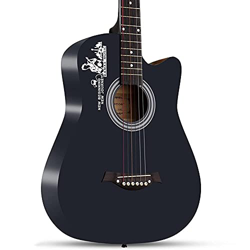 Self-Study Adult Student Practicing Guitar Handmade Black Retro Series Guitar 38 inch Beginner Female Male Fraxinus Material with Guitar Case Chord en oferta