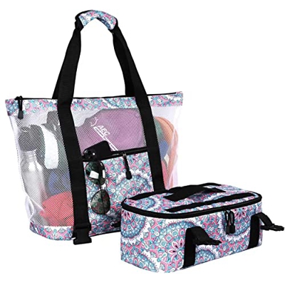 YASAHNG Borsa Da Spiaggia In Rete 2 In 1, Staccabile Con Scomparto Isolato Più Freddo, Borse Portatili Per L'estate Vacanza Spiaggia Piscina Picnic Ca