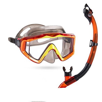 Adult Scuba Diving Mask 180° Panoramic Tempered Glass Snorkeling Dive Mask Swim Goggles with Nose Cover Snorkeling Gear for Snorkeling Swimming (Orang