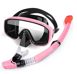 Adult Snorkel Mask Swim Diving Scuba Mask Anti-Fog 180° Panoramic View Soft Silicone Skirt Snorkel Equipment (Pink) características