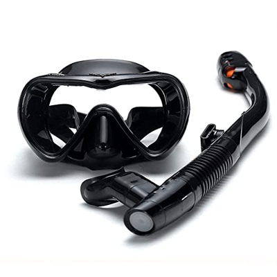 Dry Top Snorkel Mask for Scuba Diving Snorkeling with Anti-Fog Tempered Glass Anti-Leak Snorkel Gear for Adult White (Black)