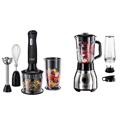 Russell Hobbs Frullatore a Immersione 3 in 1, 2 velocità, Accessori Bicchiere 700 ml & Frullatore con Lame in Acciaio Inossidabile, 600W, 1.5 L