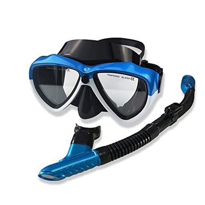 Snorkel Diving Mask Panoramic HD Scuba Swim Mask Tempered Anti-Fog Lens Glasses Snorkel Goggles Scuba Dive Snorkel Mask (Blue)