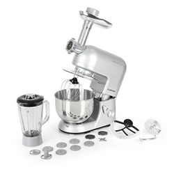 Klarstein Lucia Robot da Cucina Universale • impastatrice Tritatutto centrifuga • 5 L • battuti planetario • Testina per Pasta Argento en oferta