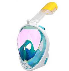 Full FaceSnorkel Mask for Adults And Kids 180°Panoramic Sea View Snorkeling Mask Anti-Fog Anti-Leak Safety Diving Mask (Green X) en oferta