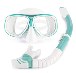 Dry Top Snorkel Mask Diving Snorkel Set Anti-Leak Tempered Glass Scuba Mask Packages Swimming Gear (Green 150°) características