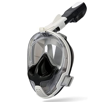 Full Face Snorkel Mask Snorkeling Diving Mask with Action Camera Mount Easy Breath Anti-Fog Anti-Leak Design for Diving Enthusiasts (White S/M)