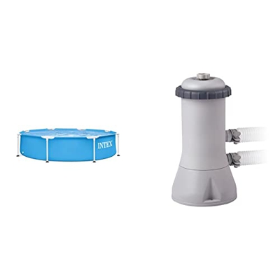 Intex 28205 Piscina Metal Frame 244 x 51 cm & 28638 Pompa Filtro Easy-Frame, Grigio, 2.7m3/h