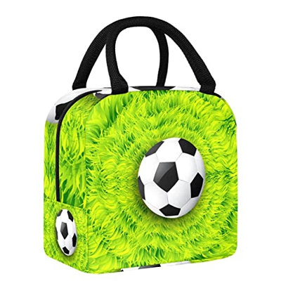 Borsa termica per il pranzo, pallone da calcio sul prato verde, impermeabile, a prova di perdite, grande borsa per la preparazione dei pasti per adole