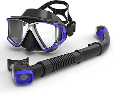 Maschera da snorkeling con boccaglio, maschera da snorkeling con maschera da snorkeling Dry Top a prova di perdite Gonna in silicone antiappannamento 