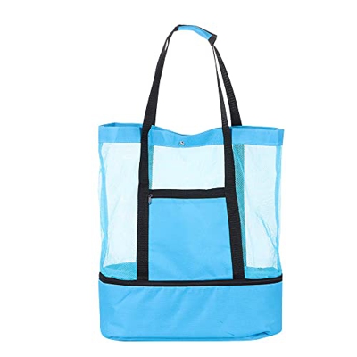 Borsa termica a doppio strato da campeggio con cerniera di grande capacità per esterni multifunzione in rete (blu)