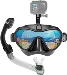 Maschera da sub con boccaglio, set da snorkeling Maschera da snorkeling in un unico pezzo con supporto per fotocamera, specchio panoramico antiappanna características