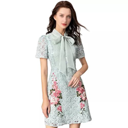 WALNUT Fashion Summer Dress Women Lace Up Stand Short Short Single Sfritto Floro Ricamo a Maglia Vintage Abiti (Color : Light Green, Size : L Code) precio