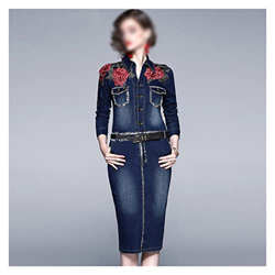 WALNUT Donne Autunno Inverno Appliques Denim Dress Shirt Pencil Party Abet (Color : A, Size : S Code) precio