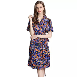 WALNUT Fashion Summer Dress Women Weck a V-Neck Maniche con Fiore Stampa for Vacanza Abiti in Pizzo (Color : A, Size : S Code) características
