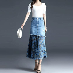 WALNUT Gonna di Denim Gonna Estiva e Autunnale della Gonna a metà Lunghezza a mezzina a Contrasto Blu a Contrasto (Color : A, Size : 20/M) características
