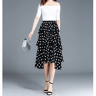 WALNUT Gonna della Gonna da Torta Copertina Estiva Femminile Cavallo Sottile pieghetta Sottile in Chiffon Pois Gonna di Garza Irregolare (Color : A, S
