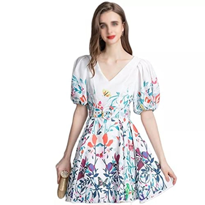 WALNUT Fashion Summer Dress Women Women Sheshes Sheshes Flower Stampa in Spiaggia Mini Abiti (Color : A, Size : M Code)