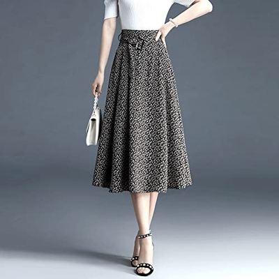 WALNUT Gonna Pieghettata, Gonna, Stampa in Chiffon Estate a metà Lunghezza, Gonna a-Line a Vita Alta, Gonna Floreale (Color : A, Size : 19/S)
