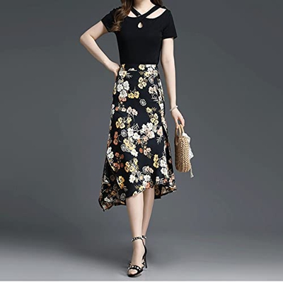 WALNUT Gonna Gonna a-Line da Donna Estate a metà Lunghezza di Alta Lunghezza in Vita Alta a Forma di Pesce a Forma di Pesce Gonna Irregolare di Seta g