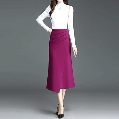 WALNUT 1 Pezzi Gonna a Coda di Pesce Rosa Pacchetto da Donna Pacchetto Hip Irregolare Gonna a Colori a metà Lunghezza (Color : A, Size : 24/3XL)