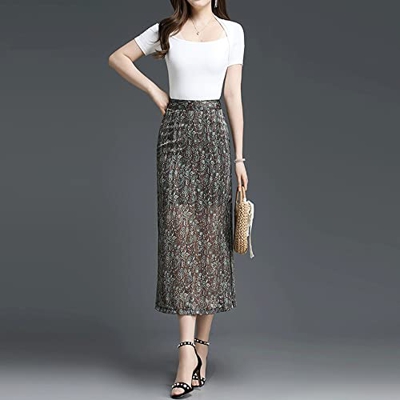 WALNUT Gonna in Chiffon Summer's Summer Sump Gonna Hip Gonna a metà Lunghezza Gonna Garza Stampata Gonna con Gonna Una Gonna Lunga (Color : A, Size : 