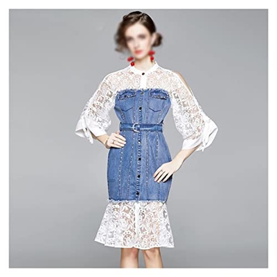 WALNUT Donne Autunno Denim Desate Cocktail Party Wemme Lace Lace Cash (Color : A, Size : XL Code)