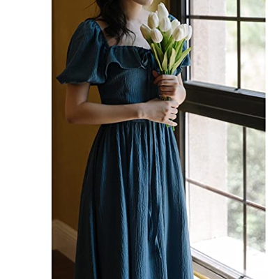 WALNUT Abito Vintage Donna Donna Casual Abito a Maniche for Maniche Bianche da Donna da Sera Chic (Color : Blue, Size : M Code)