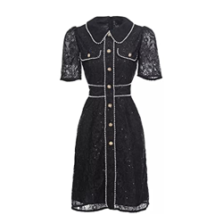 WALNUT Fashion Summer Lace Dress Women Well-Down Collar Short Short Black Short Party Dresses (Color : Black, Size : M Code) precio