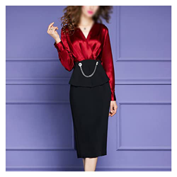 WALNUT Women Spring Abito Satinato in Vita Cocktail Party Abito a Matita Femme (Color : Red, Size : XL Code) precio