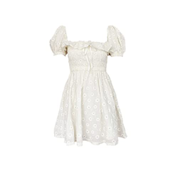 WALNUT Abiti a-Line Donne Donne Floreali Cancelle quadrate Maniche a Soffio in Alto in Vita Casualità Estiva (Color : White, Size : S Code) características