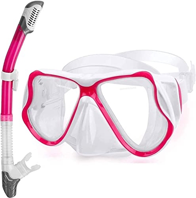 QHYXT Set da Snorkeling a Secco Maschera Subacquea antiappannamento Occhialini da Immersione panoramici ad Ampia Vista Respirazione Facile e Attrezzat